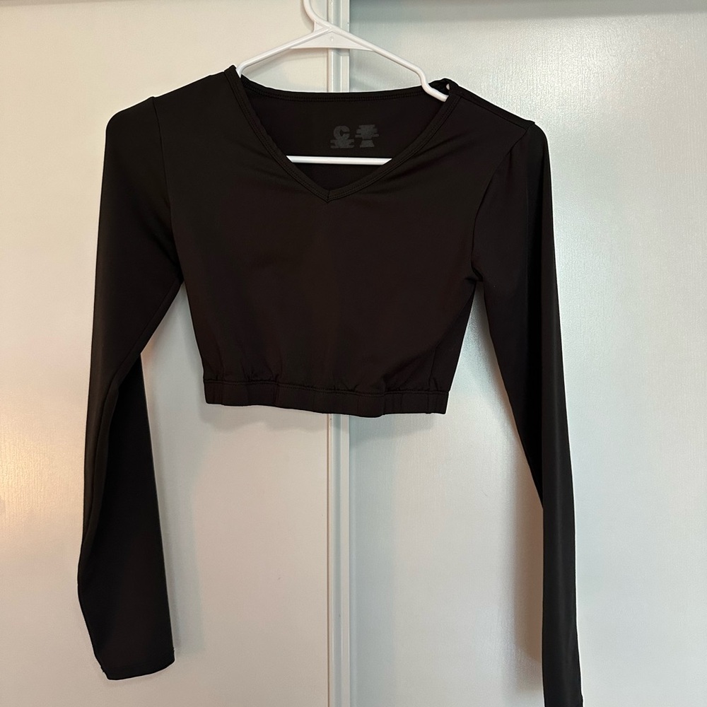 Black Long-Sleeve V-Neck Crop Top